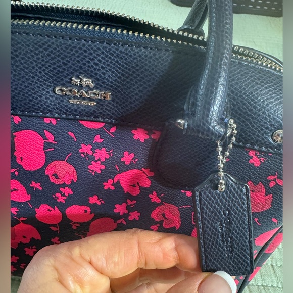 EUC-COACH Floral Mini Bennet Satchel Coated Cavas F55466 Handbag Pink Navy - Picture 2 of 16